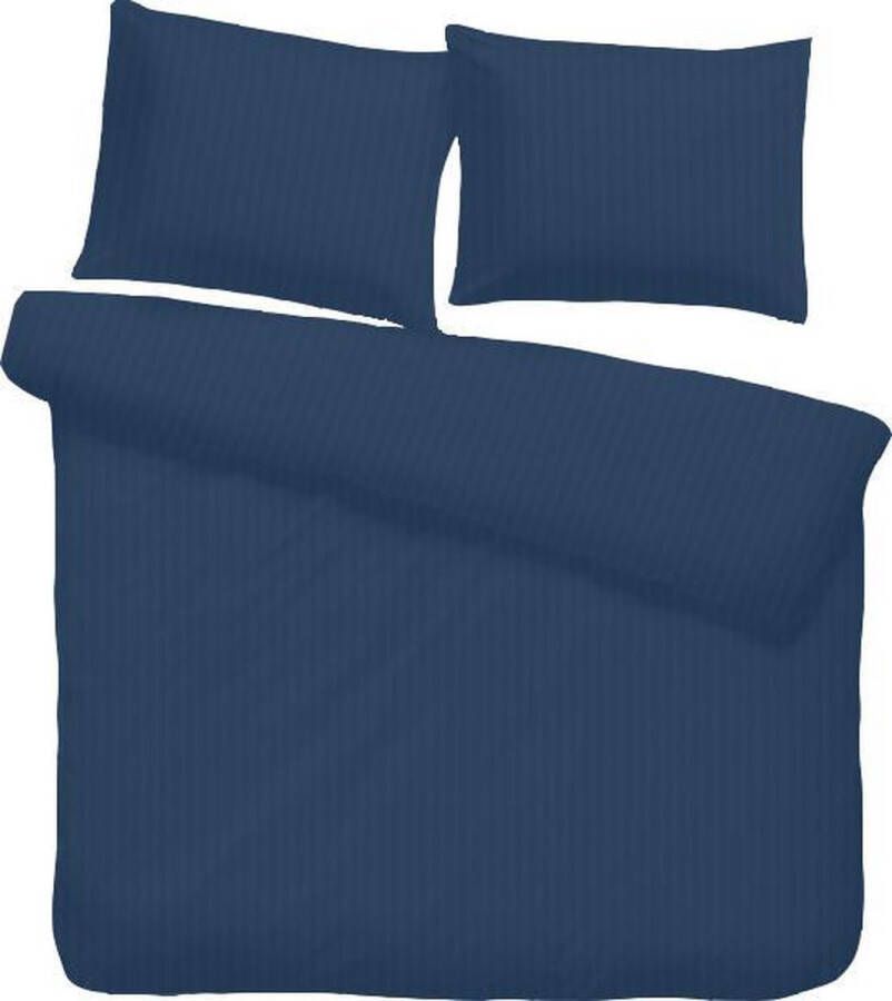 ISleep dekbedovertrek Satijnstreep Donker Blauw Lits-jumeaux 240x200 220 cm