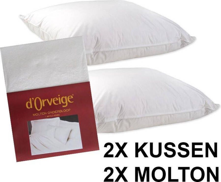 ISleep Veren Hoofdkussen Set (2 Kussens + 2 Moltonslopen) Medium 60x70 cm Wit