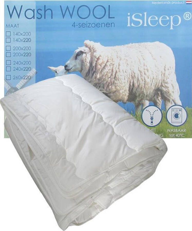 ISleep Wash Wool Wollen 4-Seizoenen Dekbed 100% Zuiver Scheerwol Wasbaar Met Rits Lits-jumeaux XL 270x220 cm Offwhite