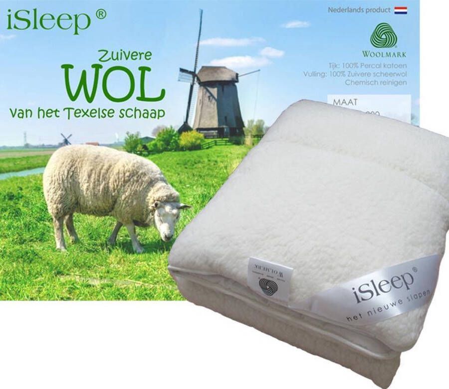 ISleep Wollen Onderdeken 100% Wol Lits-jumeaux 185x215 cm Ecru