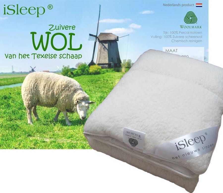 ISleep Wollen Onderdeken 100% Wol Lits-jumeaux XL 200x220 cm Ecru