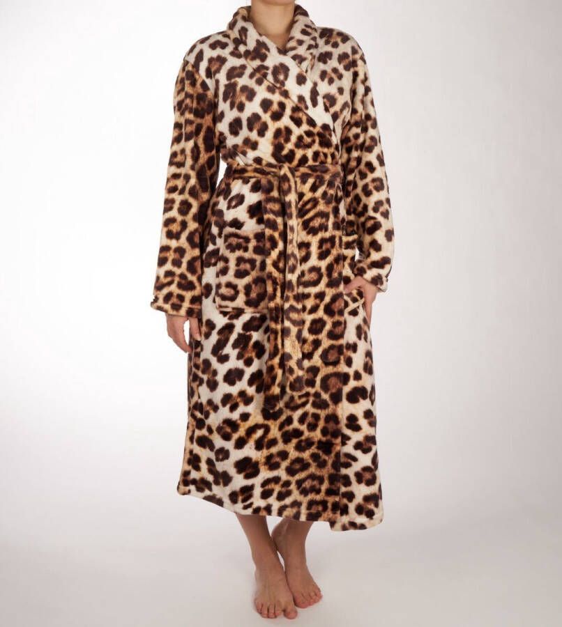 ISleep ZoHome Leopard Badjas Lang Fleece Maat XL Brown