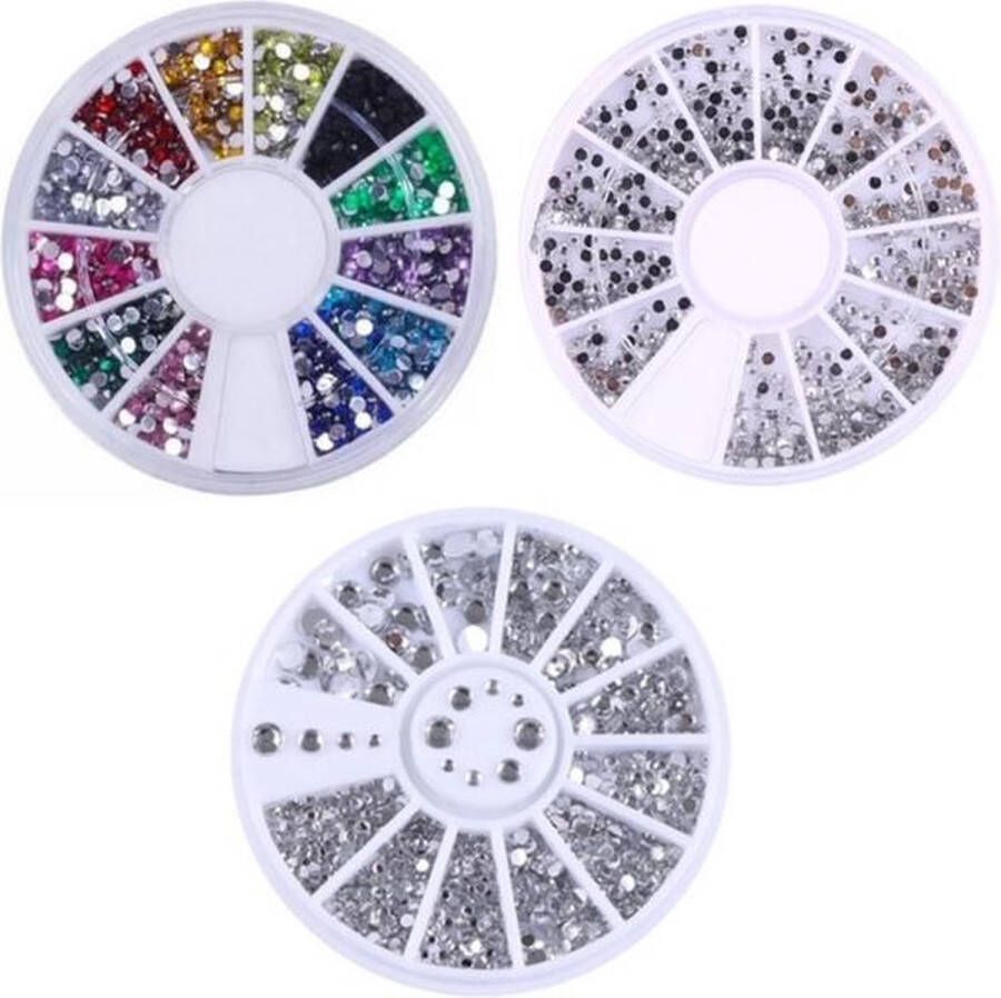 ISO Products Nail Art Voordeel Set 3 Rhinestones Zilver + kleuren 1800 stuks Strass nagel steentjes Nagel diamantjes Nail art