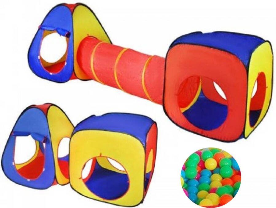 Iso trade 3-in-1 Pop-Up Speeltent Met Tunnel Voor Kinderen met 15 Ballen Kruiptunnel Speelgoed Speelhuis Tent Kindertent