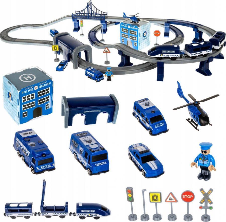 Iso trade Elektrische Treinbaan Politie Racebaan met veel accessoires 92 delig