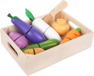 Iso Trade Houten speelgoed groenten 9 delige set inclusief krat duurzaam en creatief