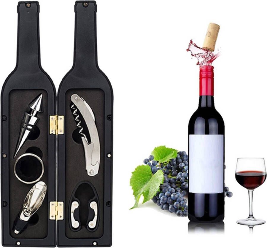 ISO Wijn opener 6in1 Wijn accessoire set Luxe geschenk verpakking in de vorm van een wijnfles