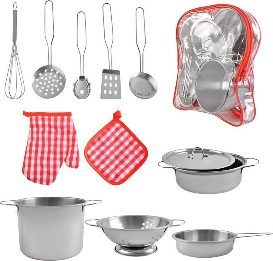 IsoTrade Keuken speelgoed accessoire set- 13 stuks Pannenset Keuken speelgoed Servies Speelgoed voor jongens en meisjes