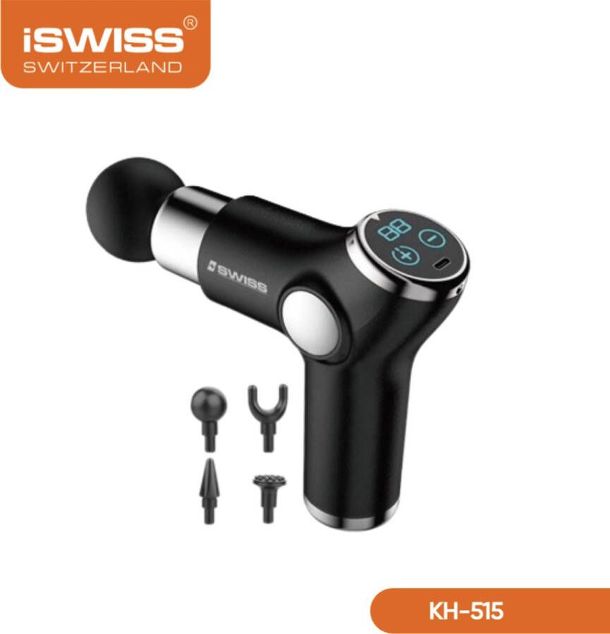 ISwiss Mini Fascial Gun Zwart Massage Gun 4 opzetstukken Stress Relief Draadloos Oplaadbaar Mini Massage Spierherstel