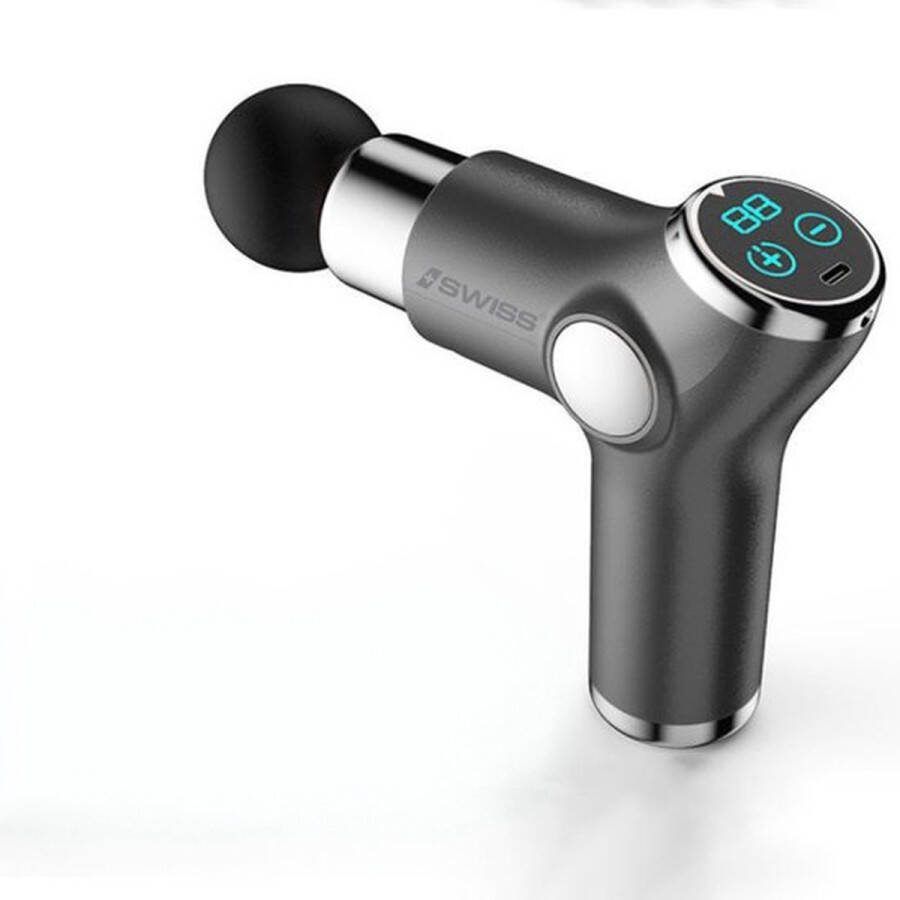 ISwiss Mini Massage Gun Zwart Massage Pistool 4 opzetstukken Stress Relief Draadloos Oplaadbaar Fascial Gun Spierherstel