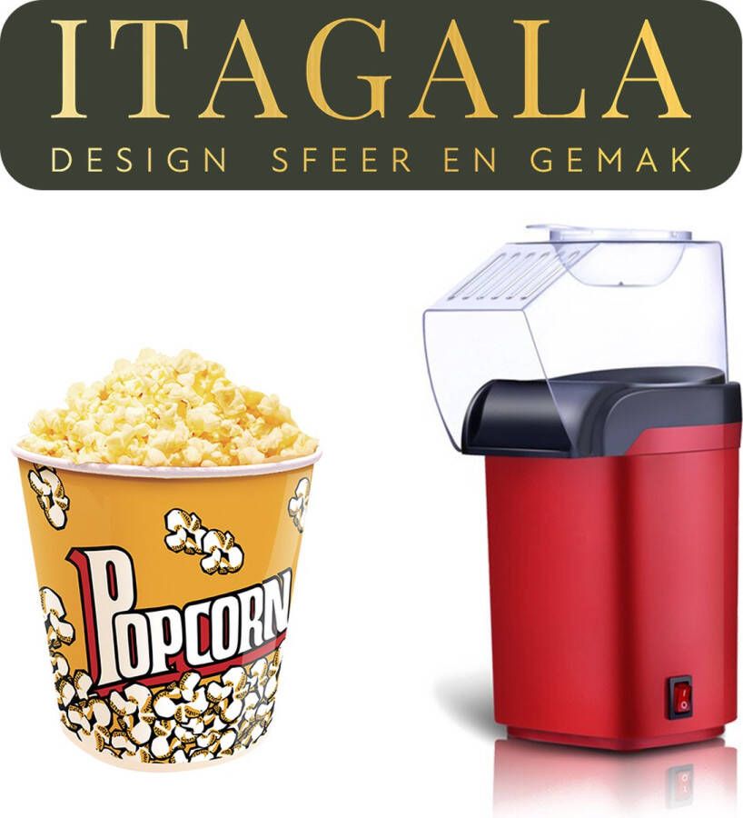 Itagala Popcorn Machine Heteluchtsysteem Popcorn Maker Popcorn Popcornmachine Popcornmaker 1200W – Rood met wit– Klaar in 3 Minuten zonder olie