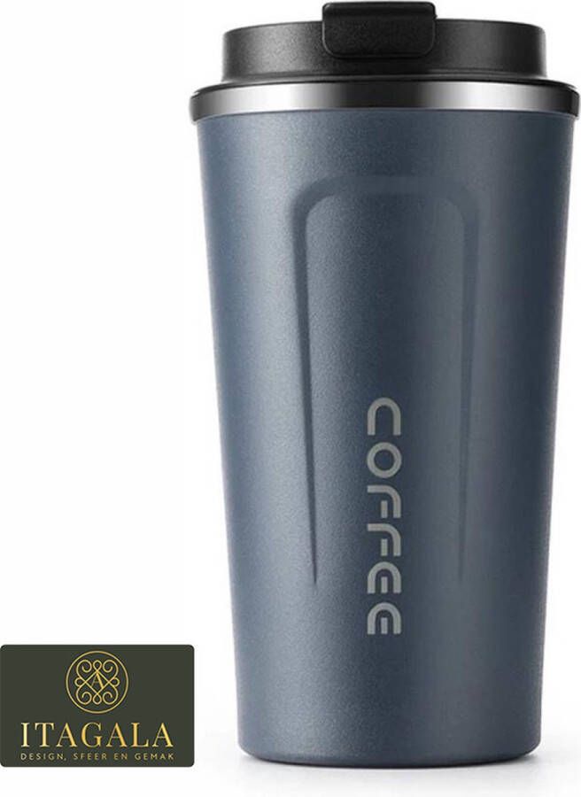 Itagala Premium RVS Koffiebeker To Go Thermosbeker Travel Mug voor Koffie en Thee Theebeker 380ml Blauw