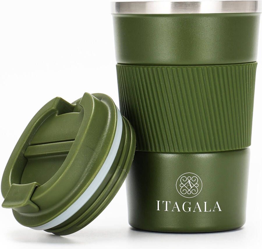 Itagala Premium RVS Koffiebeker To Go Thermosbeker Travel Mug voor Koffie en Thee Theebeker 380ml Groen