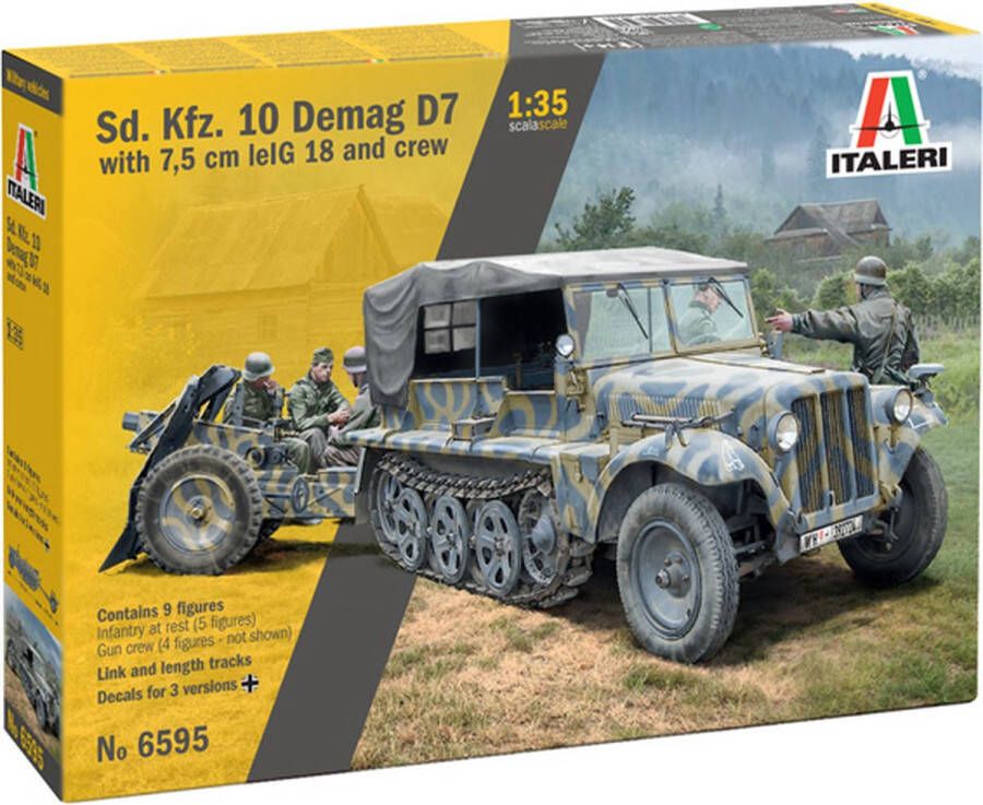 Italeri 1:35 6595 Sd. Kfz. 10 Demag D7 with 7 5 cm leIG 18 and crew Plastic kit