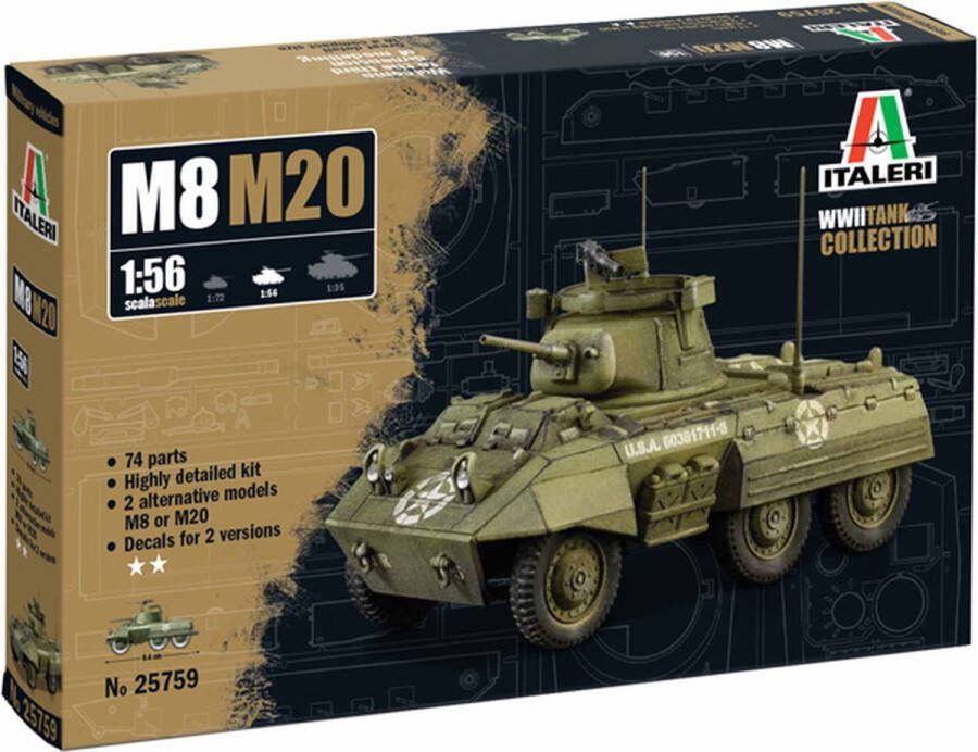 Italeri 1:56 25759 M8 M20 Militair Voertuig WWII Plastic Modelbouwpakket