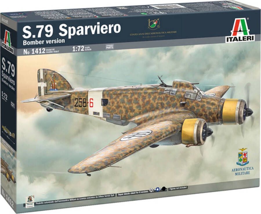 Italeri 1:72 1412 S.79 Sparviero Bomber version Plane Plastic Modelbouwpakket