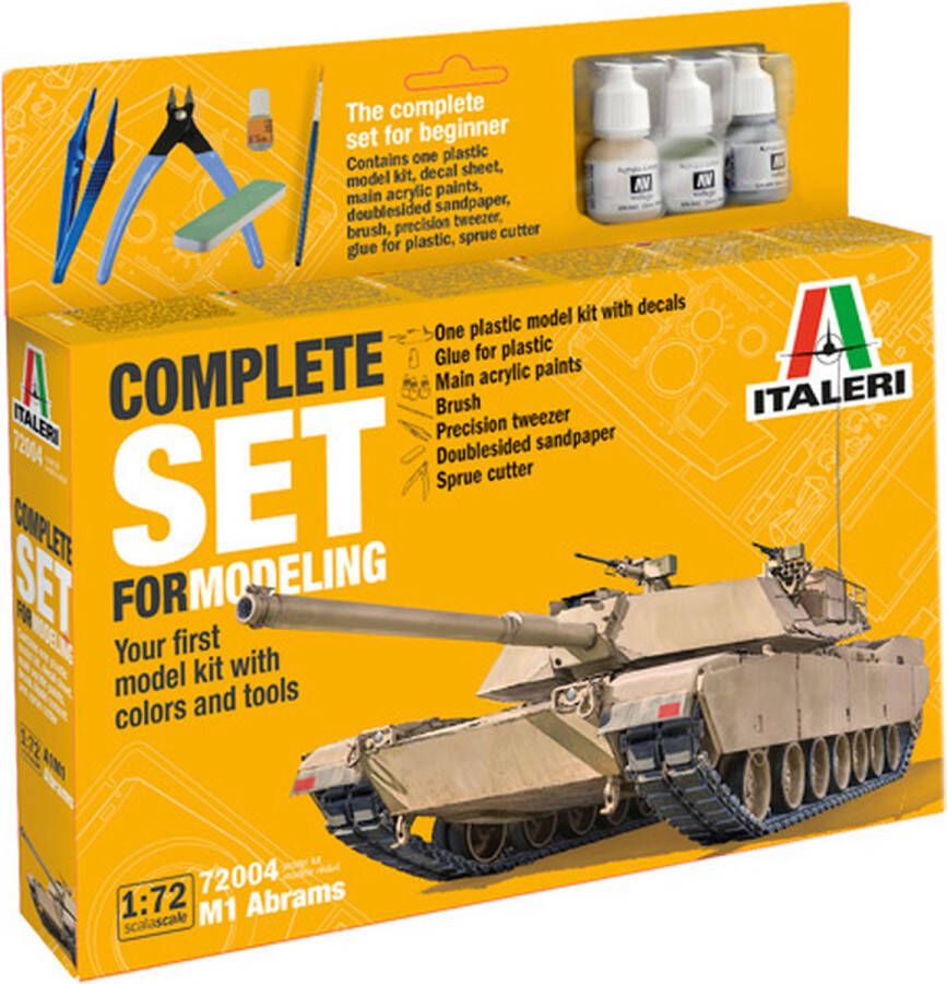 Italeri 1:72 72004 M1 Abrams Tank Complete Set Starter Kit Plastic Modelbouwpakket