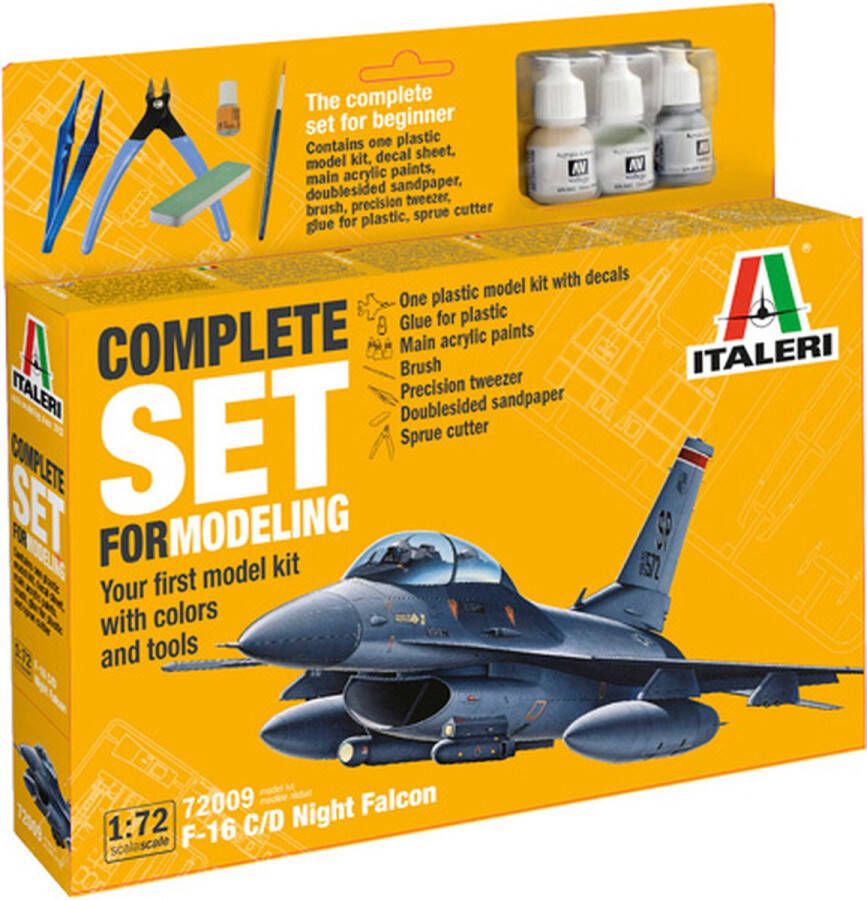 Italeri 1:72 72009 F-16 C D Night Falcon Complete Set Starter Kit Plastic kit