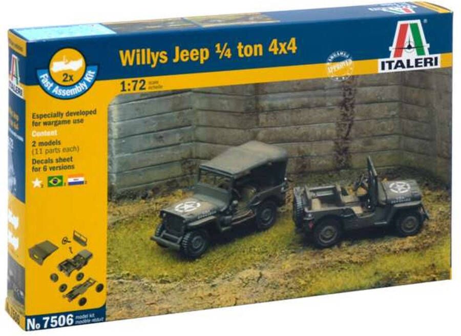 Italeri 1:72 7506 Willys Jeep 1 4 Ton 4X4 (2x) Fast Assembly Plastic Modelbouwpakket