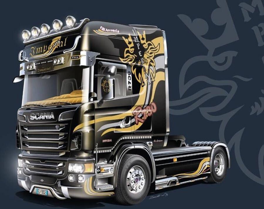 Italeri Scania R730 V8 Topline “Imperial” Montagekit Vrachtwagen oplegger Modelbouw 1:24