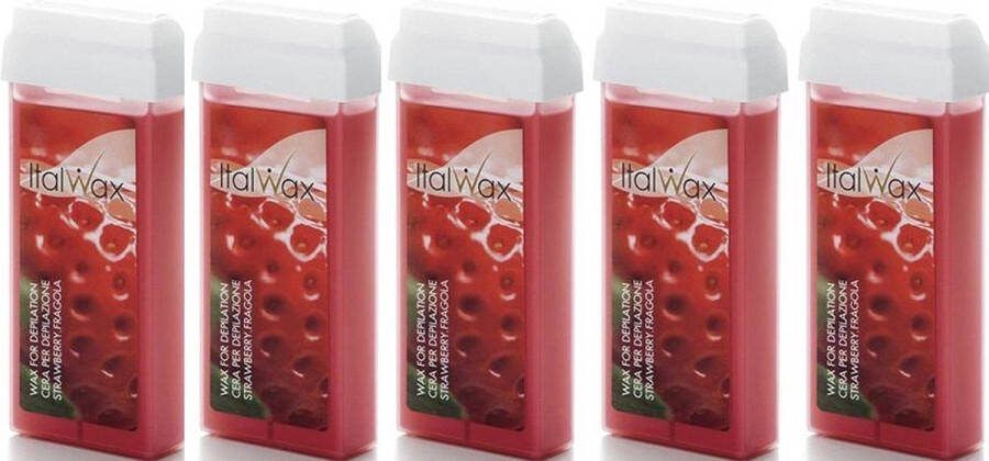 Italwax 5x Strawberry Wax Cartridge 100 ml Wax Cartridges voor Wax Totaal 500 ml
