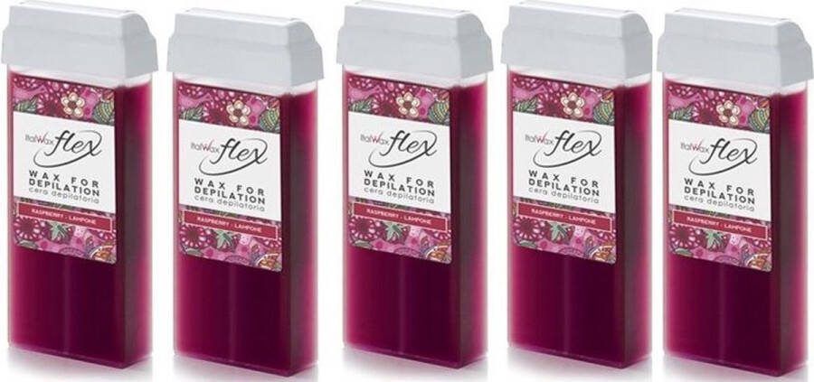Italwax Flex 5x Harspatroon Framboos 100ml Waardeset Wax Cartridges voor Gladde Huid