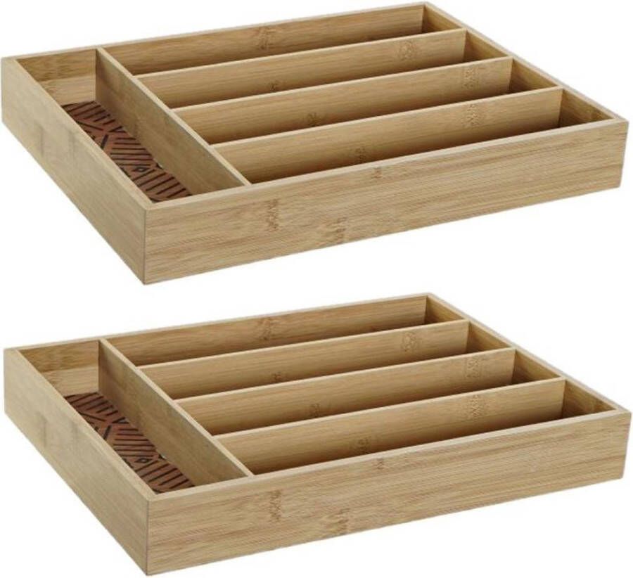 Items 2x stuks bamboe houten bestekbakken lades met patroon in de vakken 35.5 x 25.5 x 5 cm bestekbakken lades