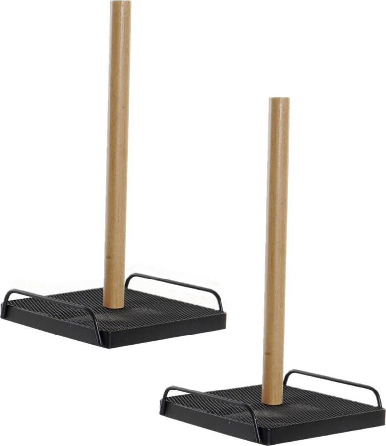 Items 2x stuks keukenrol houders zwart 16 x 30 cm Keukenpapier keukenrol houders van hout