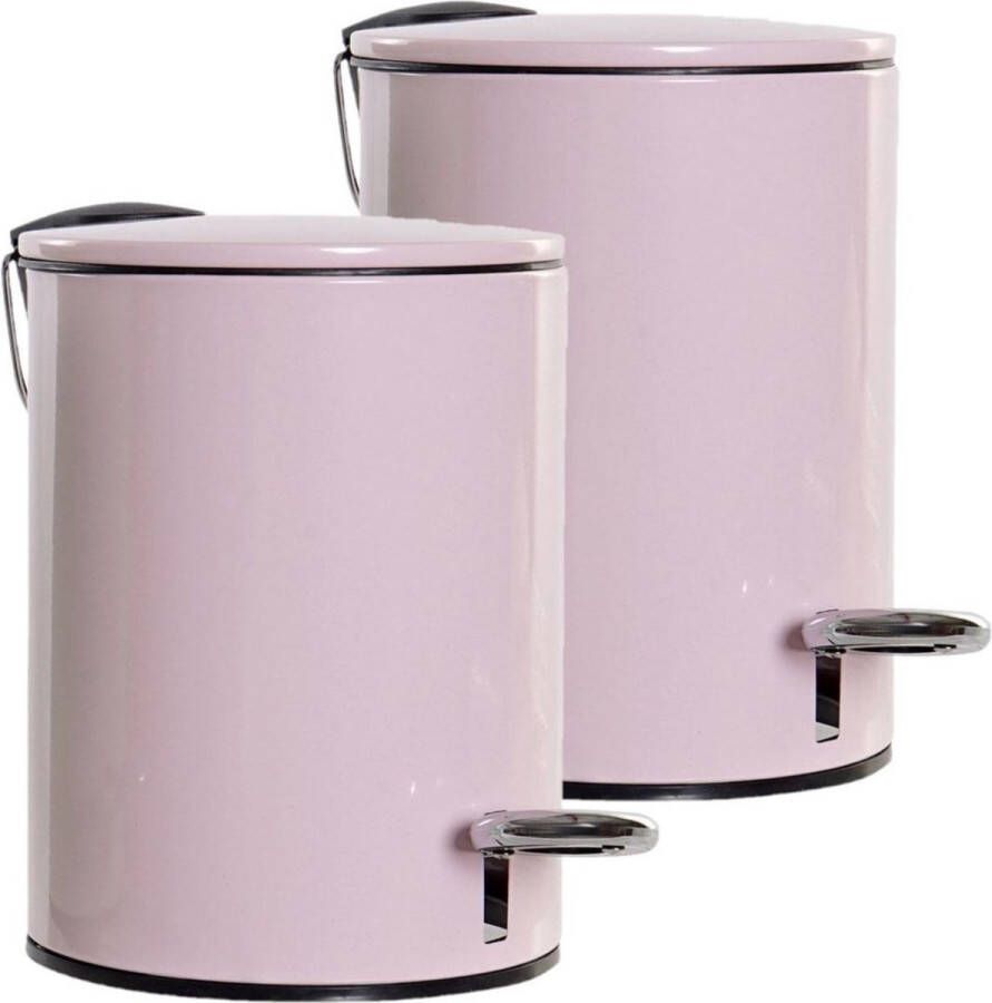 Items 2x stuks metalen vuilnisbakken pedaalemmers roze 3 liter 23 cm Afvalemmers Kleine prullenbakken