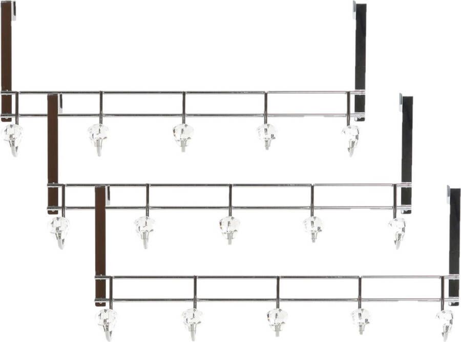 Items 3x stuks deurhangers kapstok zilver met 5 kristal haken 47 cm Badkamer slaapkamer kapstok Deurkapstokken