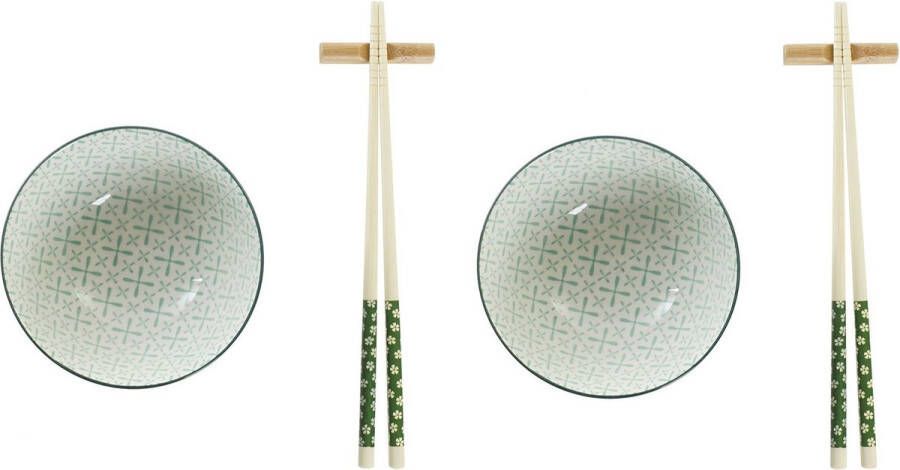 Items 6-delige sushi serveer set aardewerk voor 2 personen groen wit Sushi servies