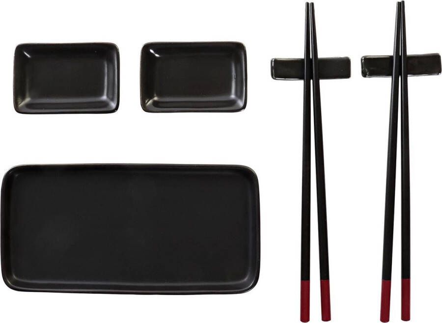 Items 7-delige sushi serveer set aardewerk voor 2 personen zwart Sushi servies