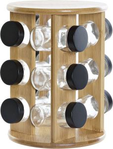 Items Bamboe houten kruidenrek specerijenrek met 12 glazen potten 18 x 18 x 25 cm Kruidenrekken