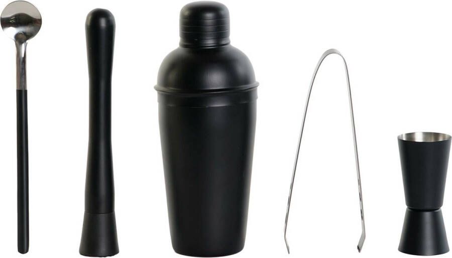 Items Cocktailshaker set 5-delig zwart rvs 500 ml Complete cocktails maken set