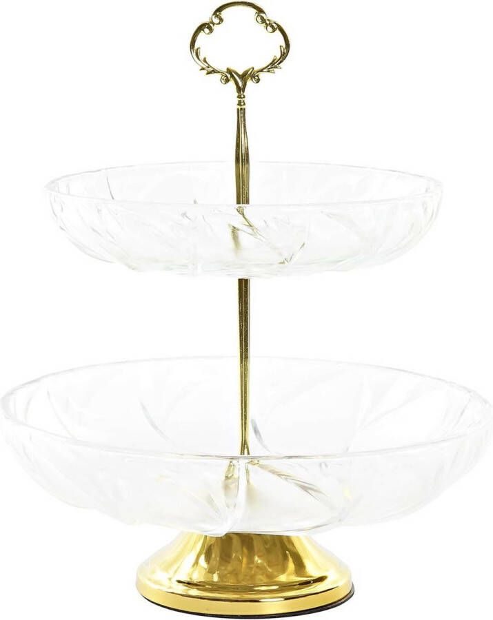 Items Design fruitschaal serveer plateau goud transparant 2 laags etagiere metaal glas 25 x 29 cm