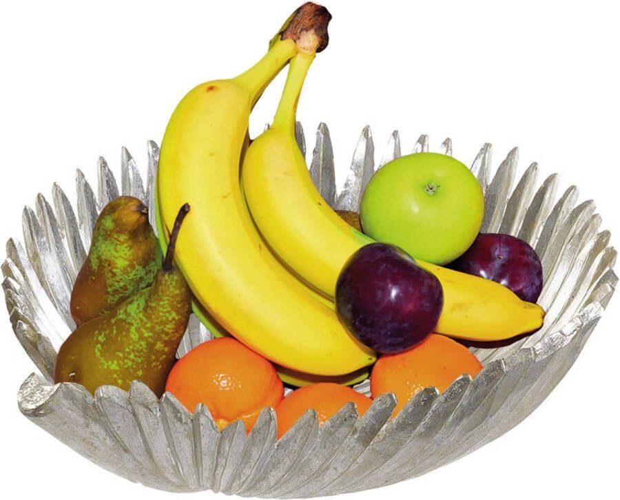Items Fruitschaal zilver blad kunststof rond 31 cm Decoratieve schaal voor groente en fruit