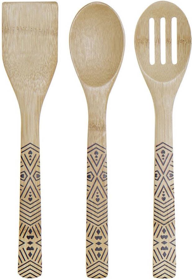 Items Keukengerei set van 3x stuks van bamboe hout 30 cm Keuken spatel en pollepels