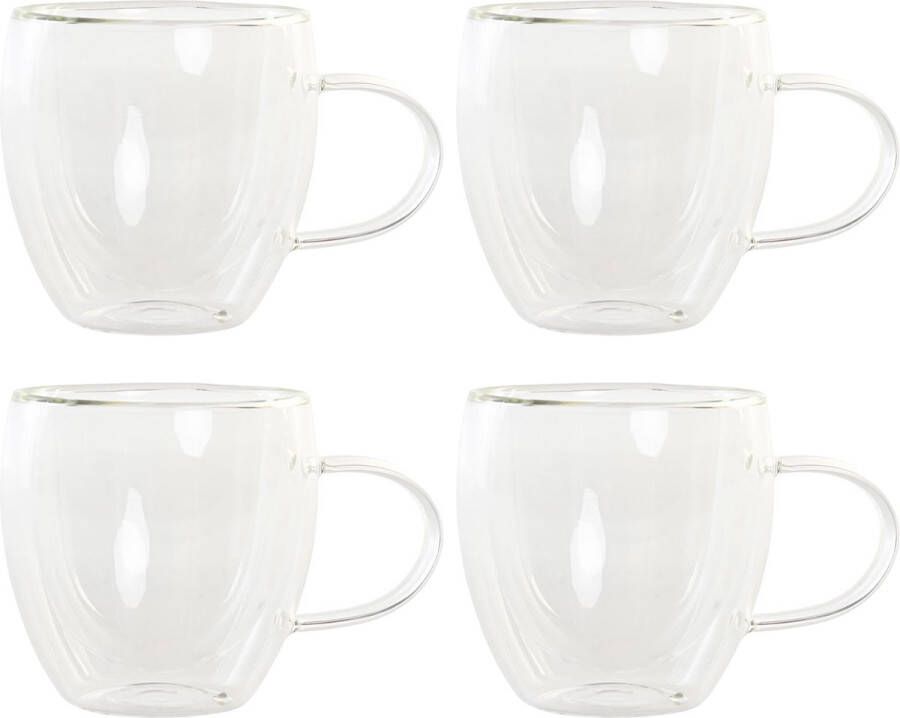 Items koffieglazen dubbelwandig set 4x cappuccino glazen 250 ml Koffie- en theeglazen