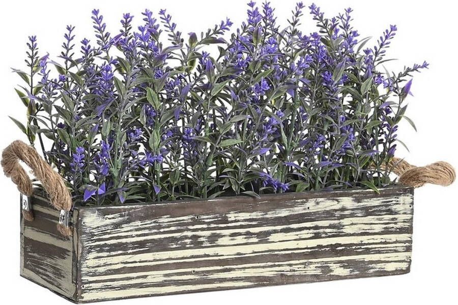 Items Lavendel bloemen kunstplant in bloembak donkerpaarse bloemen 30 x 12 x 21 cm bloemstukje