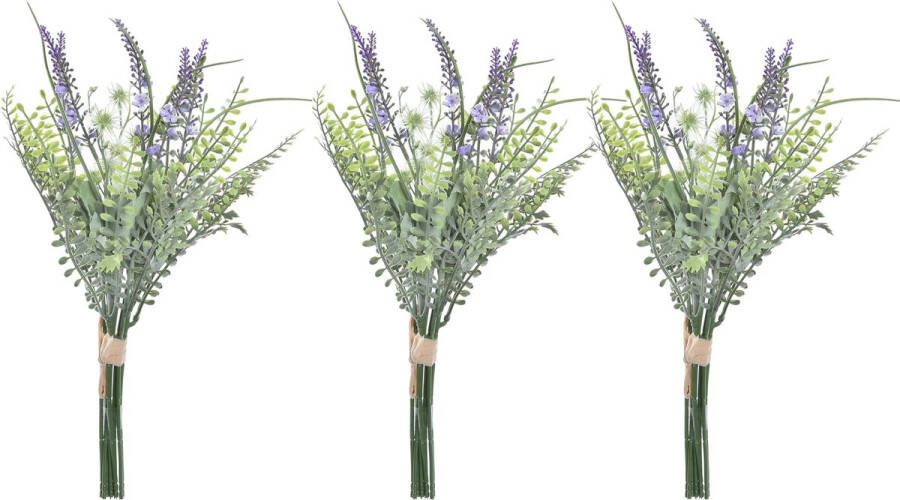 Items Lavendel kunstbloemen 3x bosje met stelen van paarse bloemetjes 14 x 42 cm