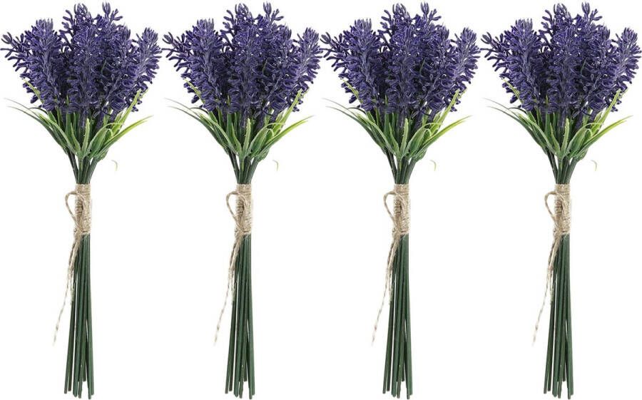 Items Lavendel kunstbloemen 4x bosje met stelen van paarse bloemetjes 10 x 26 cm