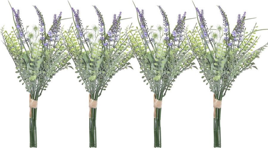 Items Lavendel kunstbloemen 4x bosje met stelen van paarse bloemetjes 14 x 42 cm