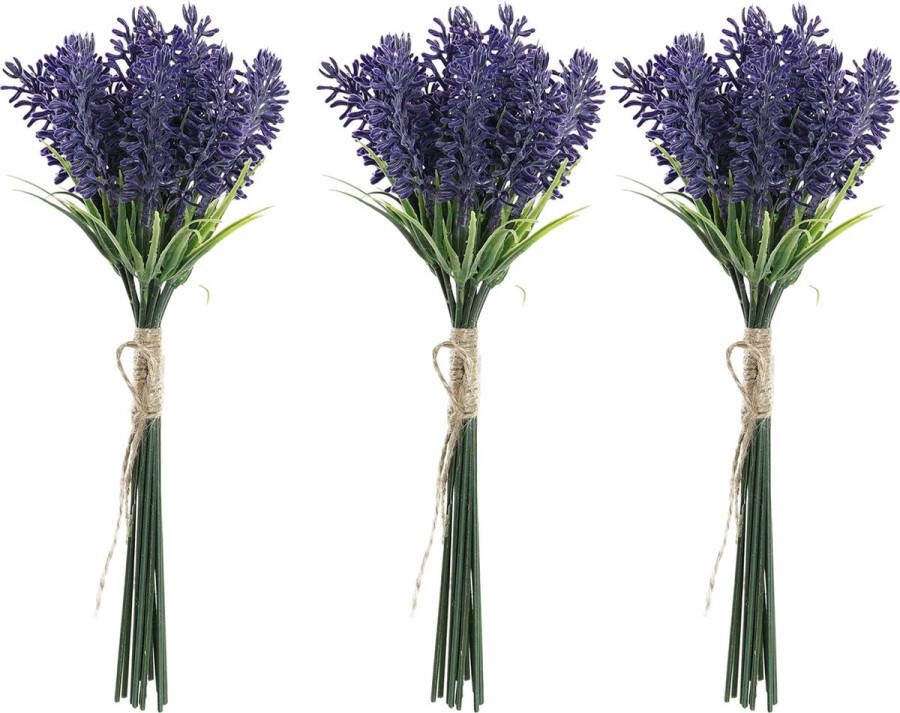 Items Lavendel kunstbloemen 6x bosje met stelen van paarse bloemetjes 10 x 26 cm