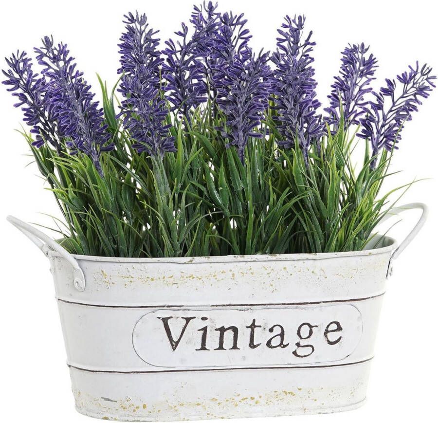Items Lavendel kunstplant kamerplant in metalen emmer wit H20 cm x D18 cm Kunstplanten nepplanten