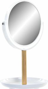 Items Make-up spiegel op standaard bamboe wit H31 en D17 cm Make-up spiegeltjes