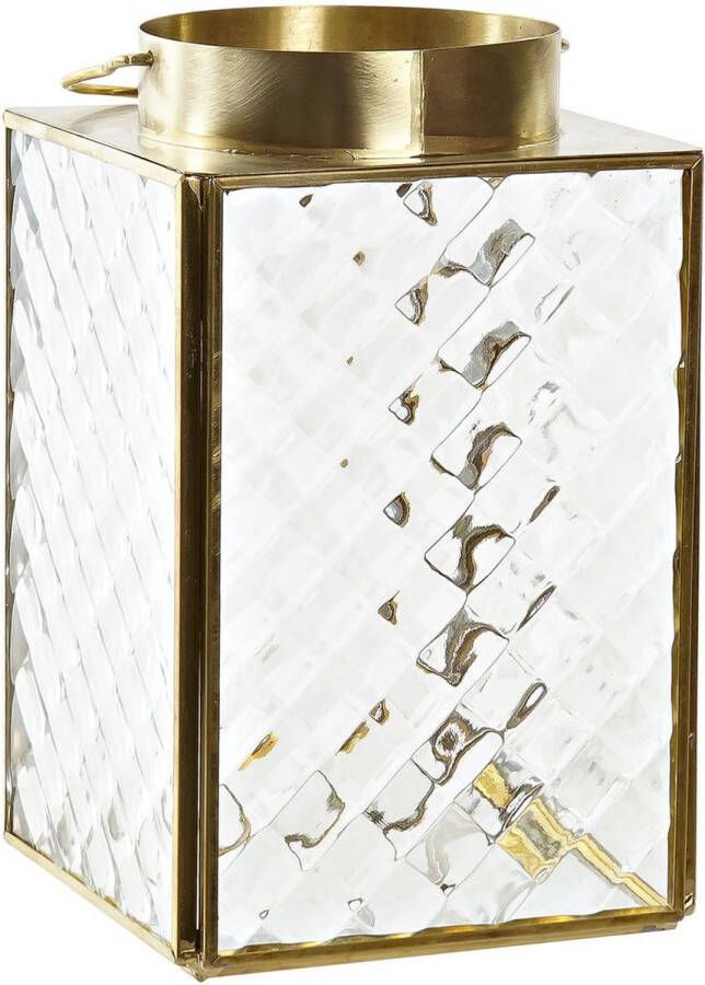Items Metalen theelichthouder windlicht goud met glas 17 cm Waxinelichtjeshouder Kaarsenhouder