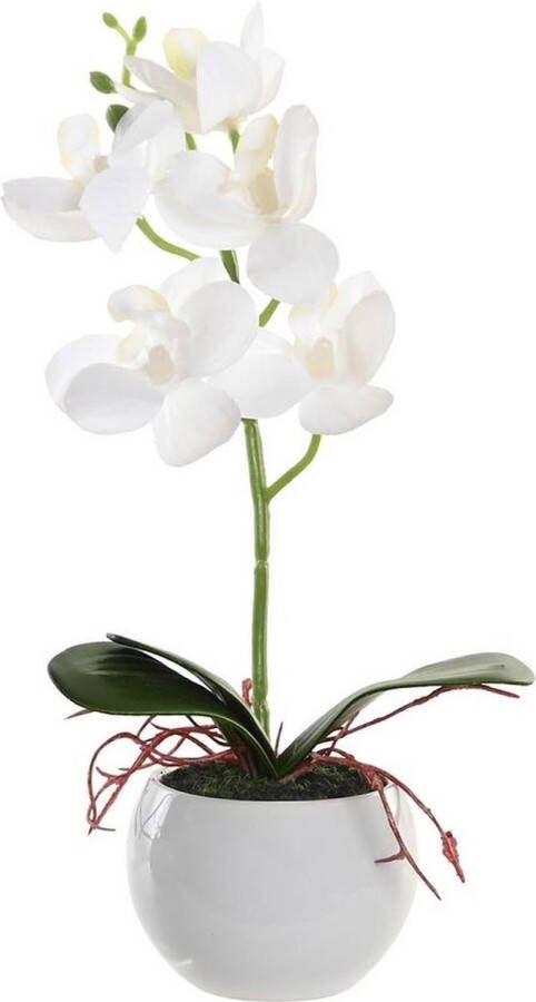Items Orchidee bloemen kunstplant in witte bloempot witte bloemen H29 cm Kunstplanten