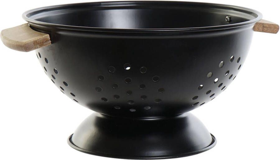 Items RVS keuken vergiet zeef zwart met houten handvat 29 x 26 x 14 cm Kookgerei Zeven Vergieten van roestvrijstaal