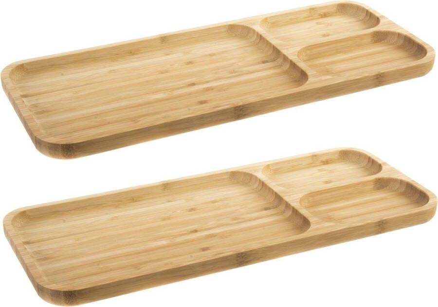Items Set van 2x stuks bamboe houten 3-vaks barbecuebord 39 x 16 x 2 cm Serveerbladen serveerbord barbecuebord met vakjes