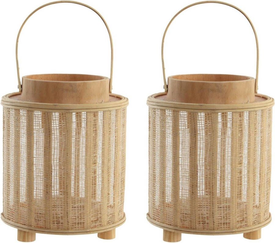 Items Set van 2x stuks houten kaarsenhouders lantaarns bruin 33 cm Waxinelichtjeshouder Windlicht